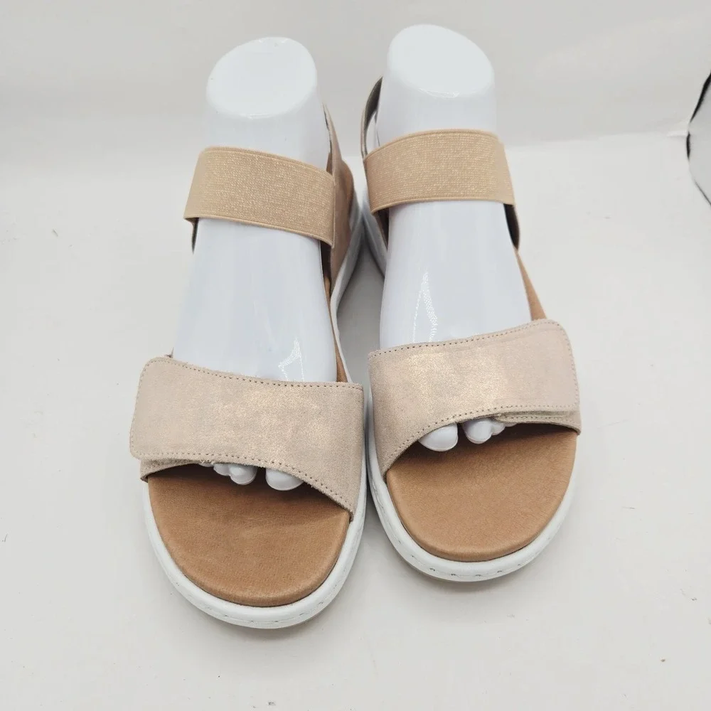 Rieker sandals size 10.5 rose gold small wedge elastic and hook and loop closure